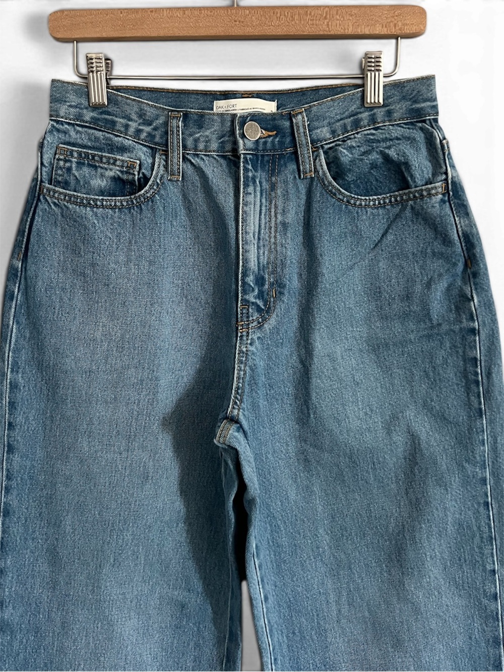 Oak + Fort Wide Leg Jeans Split Hem High Rise Organic Cotton Size 28 - Picture 2 of 8
